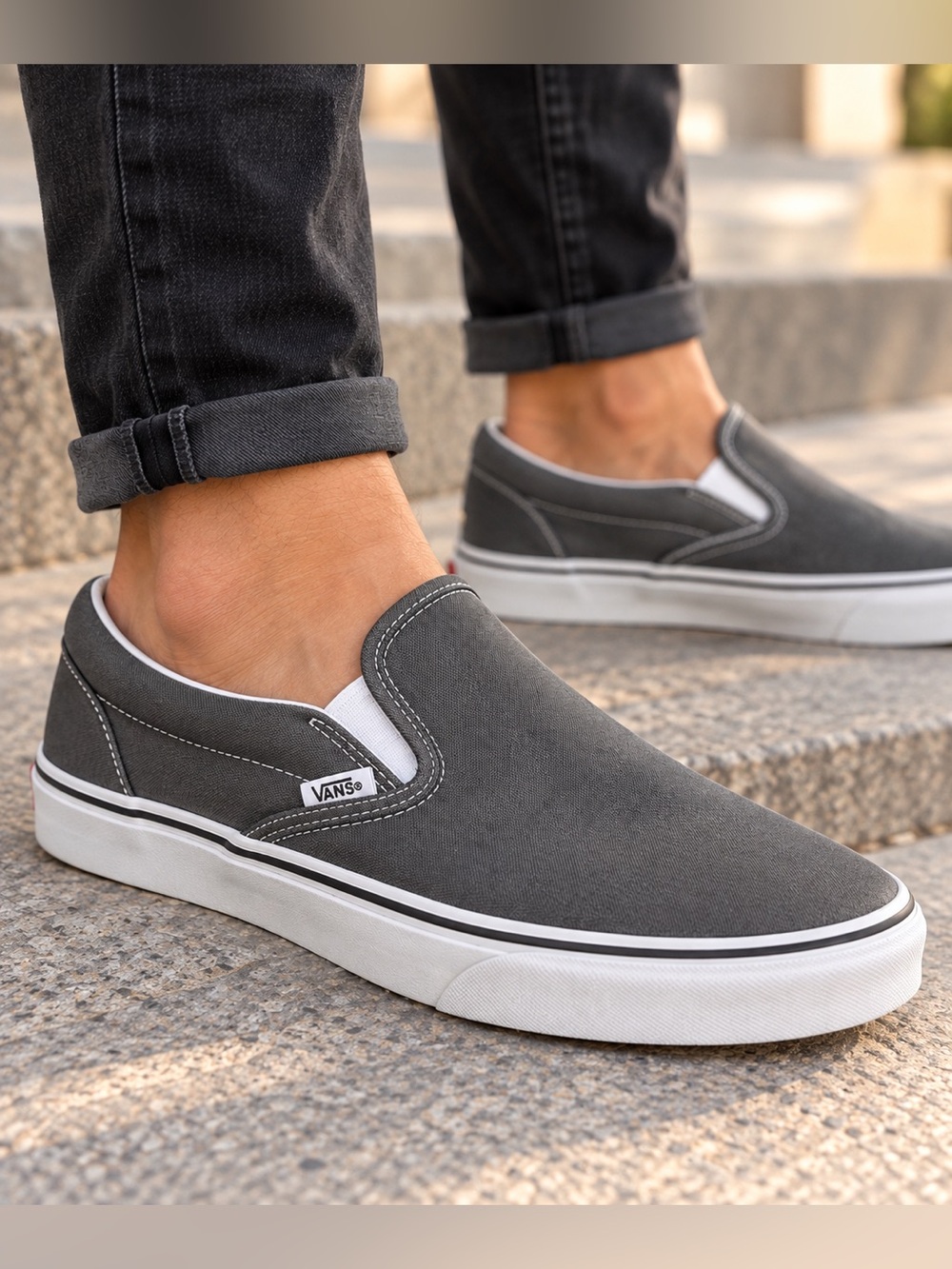Vans Classic Slip-On Black Canvas Sneakers Men’s Size 12 Casual Skate Shoes